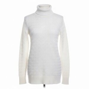 Lands End XS White Cable Knit Turtleneck Sweater Cotton Preppy Coastal Grandma